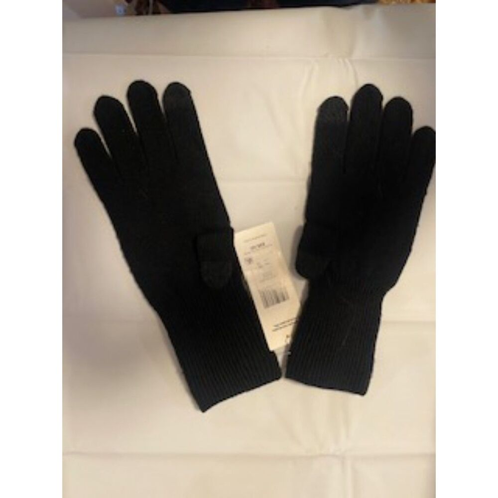 NWT Eileen Fisher Black Extra Fine Merino Wool Knit Gloves Size OS $88